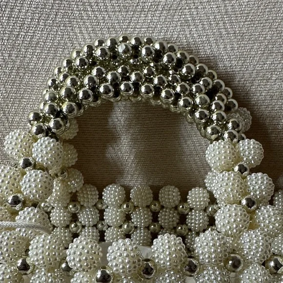 Evening Bag Madison West Silver and Pearl Beaded Mini Bag - Picture 4 of 8